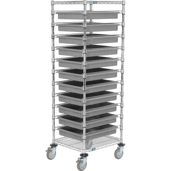 Global Industrial Chrome Wire Cart With 11 3inH Gray Grid Containers, 21x24x69 269029GY - main